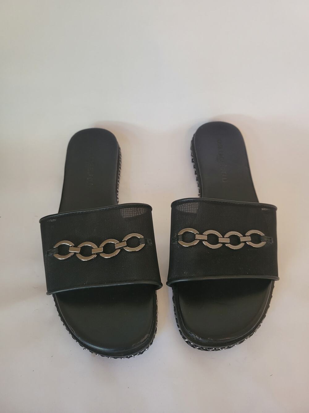 Karl Lagerfeld Paris Bijou Leather Embellished Slides Sandals SZ 7